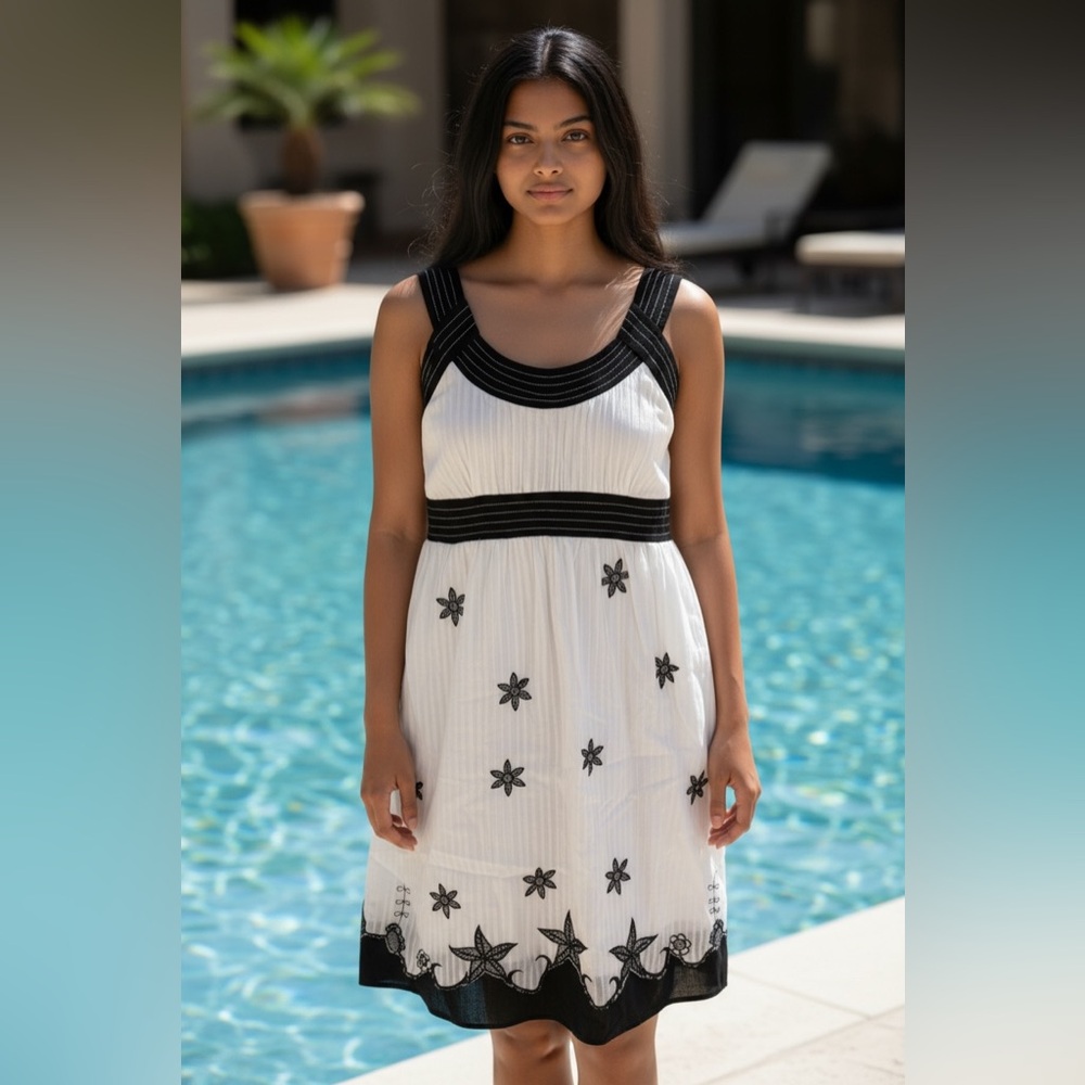Vintage Forever 21 100% Cotton Girls Black and‎ White Floral Dress Boho Sz L